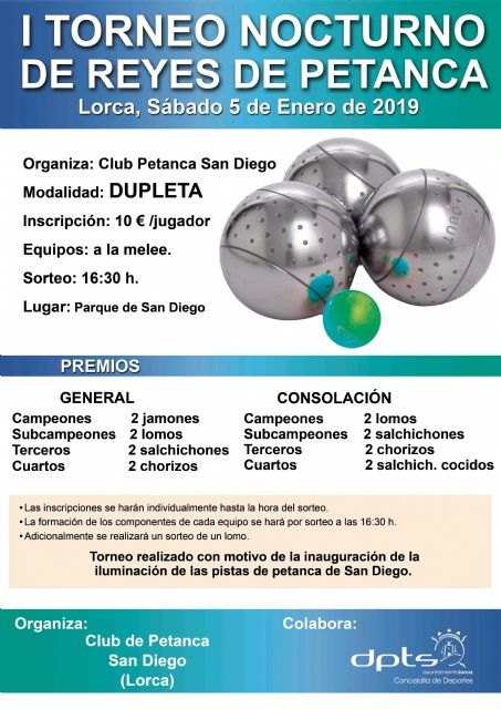 El I Torneo de Reyes Nocturno de Petanca inaugurará la nueva iluminación de las pistas de San Diego este próximo sábado - 1, Foto 1
