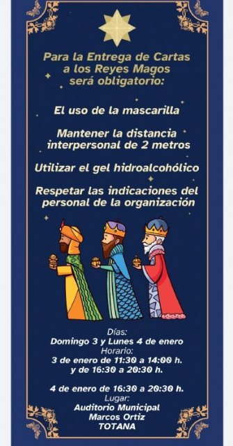 Los niños y niñas de Totana podrán entregar las cartas a los Reyes Magos los días 3 y 4 de enero en el Auditorio “Marcos Ortiz”