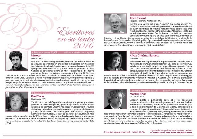 Marwan, Raúl Vacas, Chris Stewart, Alicia Giménez Bartlett y Manuel Rivas participan en el Ciclo Escritores en su tinta 2016 de Molina de Segura - 2, Foto 2