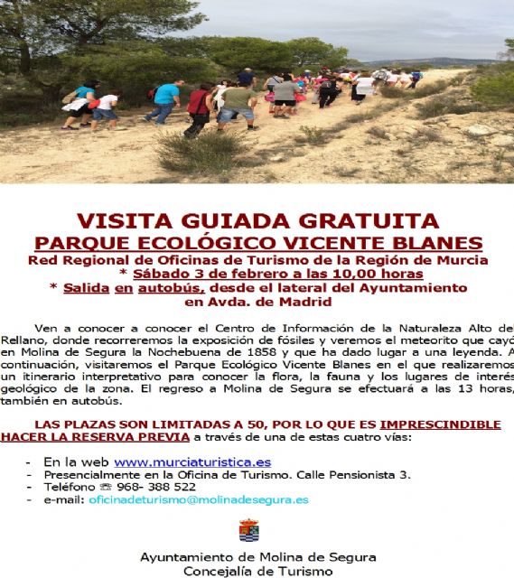 La Concejalía de Turismo de Molina de Segura organiza la visita guiada gratuita PARQUE ECOLÓGICO VICENTE BLANES el sábado 3 de febrero - 1, Foto 1