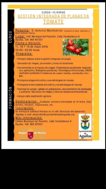 Abierto el plazo de inscripción en el curso de Gestión Integrada de plagas en tomate - 1, Foto 1