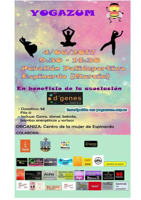 El próximo 4 de junio el Pabellón Polideportivo de Espinardo acogerá una actividad de Yogazum a beneficio de D´Genes - 1, Foto 1