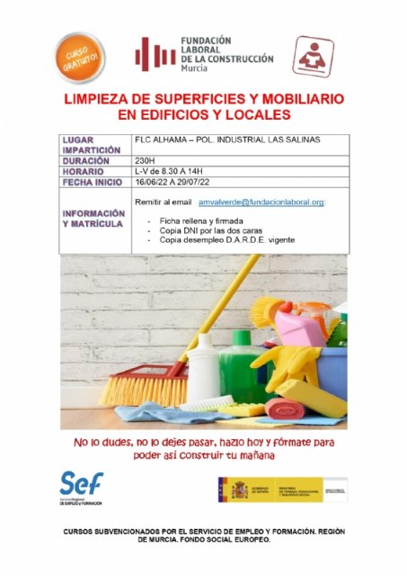 Curso gratuito de limpieza de superficies y mobiliario en edificios y locales, Foto 1