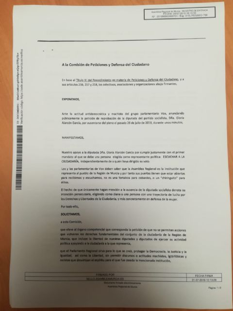 Gloria Alarcón recuerda a Vox que la Asamblea Regional es la institución que representa al pueblo de la Región de Murcia - 1, Foto 1