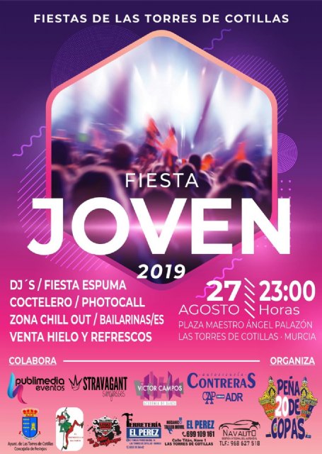 La Peña 20 de Copas de Las Torres de Cotillas montan la Fiesta Joven 2019 de la localidad. - 1, Foto 1