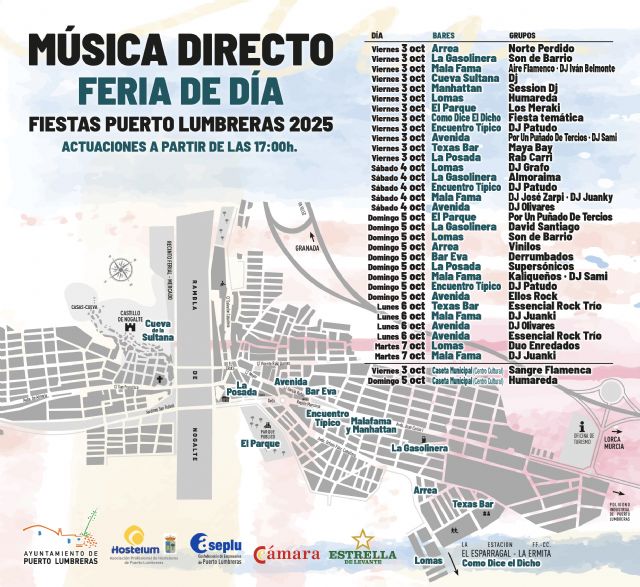 Puerto Lumbreras disfrutará de la Feria de Día más numerosa con 36 conciertos en 14 bares y restaurantes del municipio - 2, Foto 2