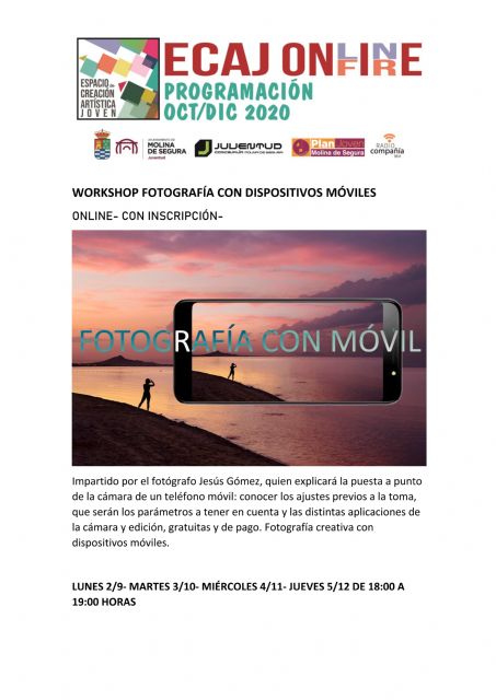 La Concejalía de Juventud de Molina de Segura inicia hoy lunes 2 de noviembre la formación Workshop: Fotografía con dispositivos móviles - 1, Foto 1