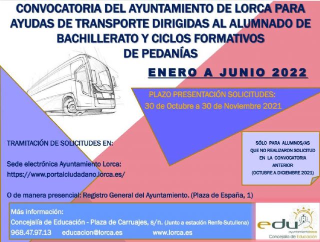 El Ayuntamiento de Lorca abre el plazo para solicitar las ayudas para transporte para el alumnado de bachillerato y ciclos formativos matriculados en centros educativos del municipio - 1, Foto 1