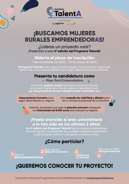 El Programa TalentA abre el plazo de presentación de candidaturas para proyectos de mujeres rurales - 1, Foto 1