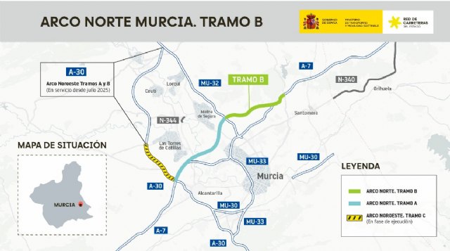 El Gobierno autoriza licitar por 93,8 millones de euros las obras del primer tramo de 8,3 km del Arco Norte de Murcia - 1, Foto 1