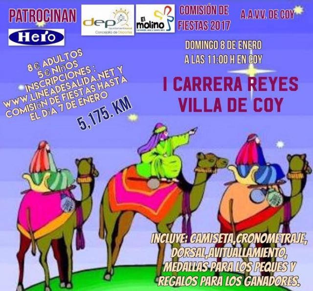 Continúan abiertas las inscripciones para participar en la I Carrera de Reyes que tendrá lugar el próximo domingo a las 11 horas en Coy - 1, Foto 1