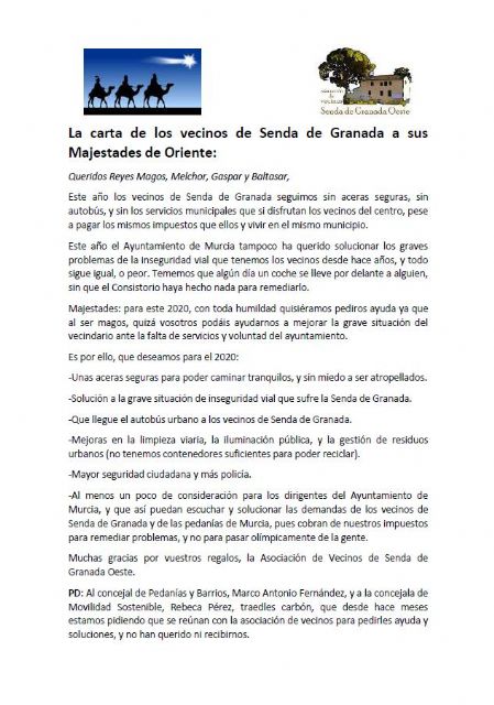 Los vecinos de Senda de Granada envían una carta de reyes al alcalde - 3, Foto 3