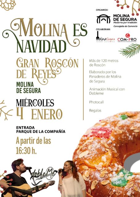 El Ayuntamiento de Molina de Segura invita a degustar  este jueves 4 de enero un gran Roscón de Reyes de 120 metros en la entrada al Parque de la Compañía - 1, Foto 1
