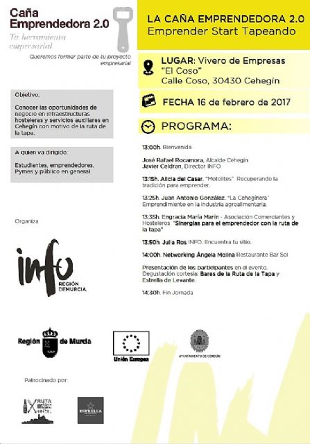 El evento del INFO La caña emprendedora 2.0, llega el próximo jueves día 16 a Cehegín - 1, Foto 1