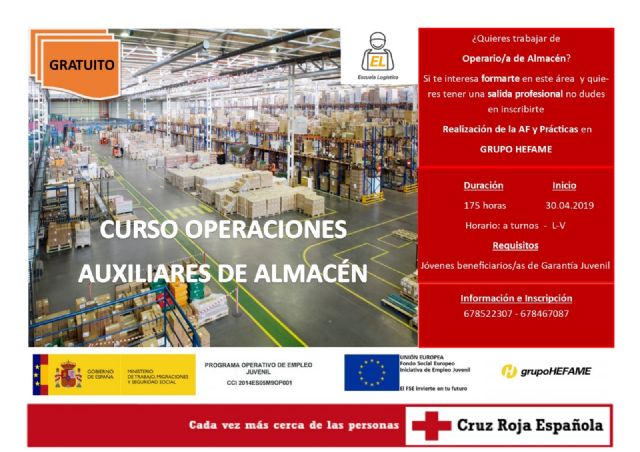 Del 30 de abril al 4 de junio tendrá lugar la formación Operaciones Auxiliares de Almacén, en las instalaciones de Santomera, Murcia, con una duración total de 175h - 1, Foto 1