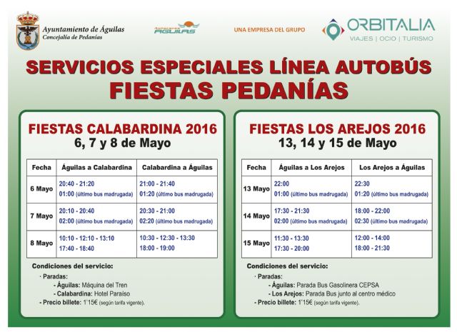 Águilas contará con un servicio especial de autobuses durante las fiestas de Calabardina y Los Arejos - 1, Foto 1