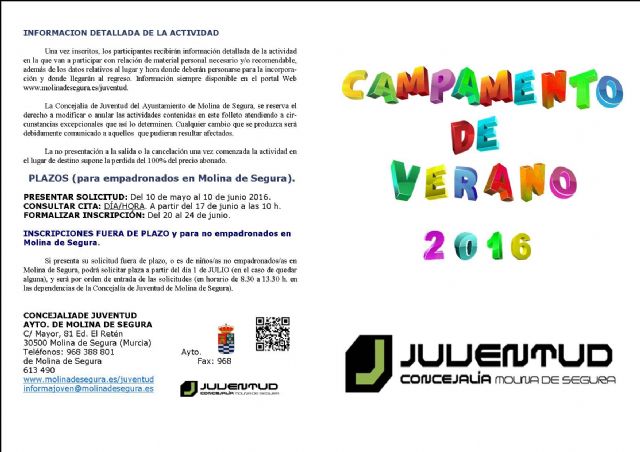 El Campamento de Verano 2016 de la Concejalía de Juventud de Molina de Segura ofrece 50 plazas para niños de 7 a 13 años - 1, Foto 1