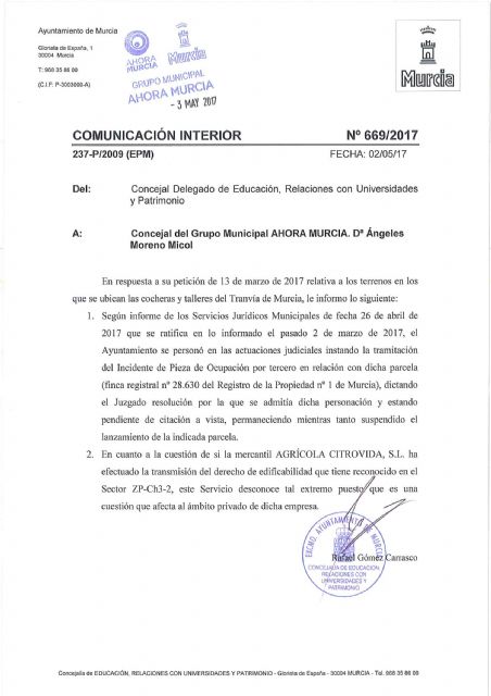 Ahora Murcia: El ayuntamiento reconoce que existe una orden de desahucio sobre las cocheras del tranvía - 1, Foto 1