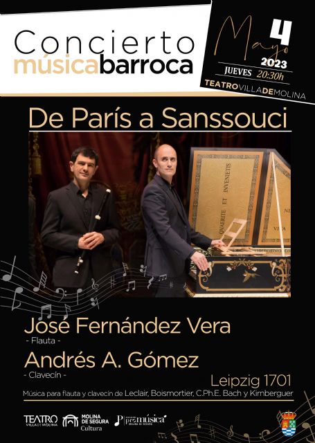 José Fernández Vera y Andrés A. Gómez, integrantes de Leipzig 1701, ofrecen el concierto de música barroca DE PARÍS A SANSSOUCI el jueves 4 de mayo en el Teatro Villa de Molina - 1, Foto 1