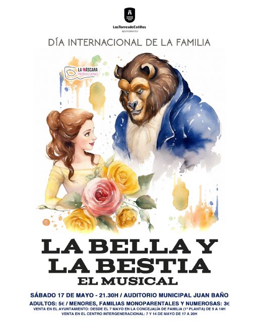 Las Torres de Cotillas celebrará el día de la familia al ritmo del musical de La Bella y laBestia - 1, Foto 1