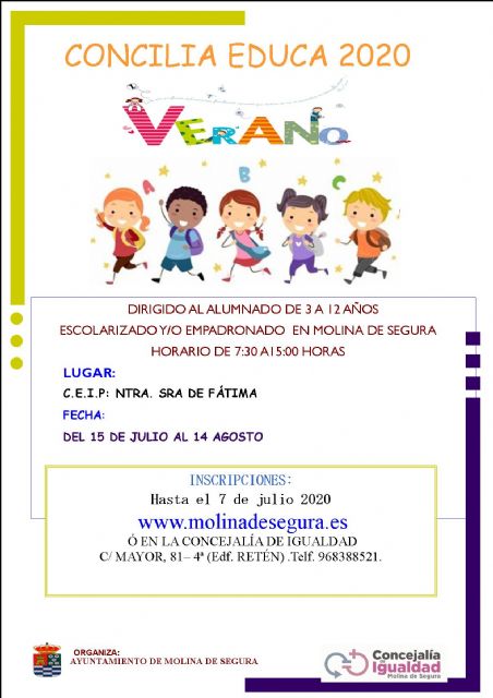 La Concejalía de Igualdad de Molina de Segura amplía hasta el día 7 de julio el plazo de inscripción en el servicio especial Concilia Verano 2020 por vía telemática - 1, Foto 1
