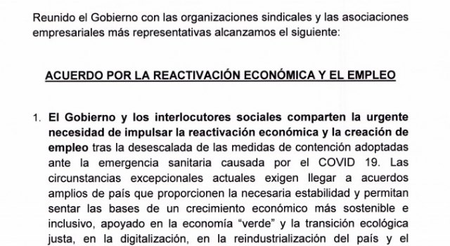 Gobierno y agentes sociales firman el Acuerdo por la Reactivación Económica y el Empleo - 1, Foto 1