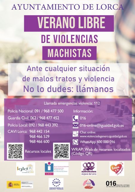El Ayuntamiento de Lorca se suma a la campaña 'Verano libre de violencia machista' de la Delegación del Gobierno contra la Violencia de Género y la Federación Española de Municipios y Provincias - 1, Foto 1