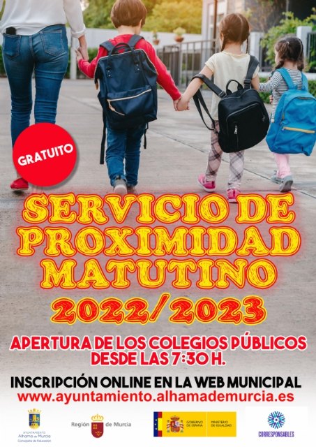 El lunes 5 de septiembre se abre el plazo de inscripción para el Servicio Municipal de Proximidad Matutino. Curso 2022-2023, Foto 1