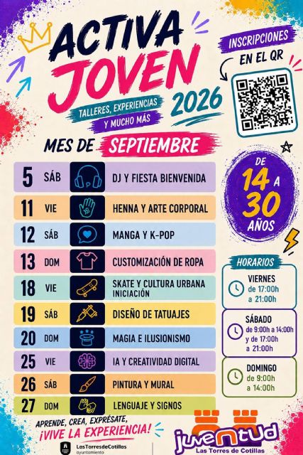 El programa 'Activa Joven 2026' propone 50 actividades de ocio gratuitas para menores de 14 a 30 a�os