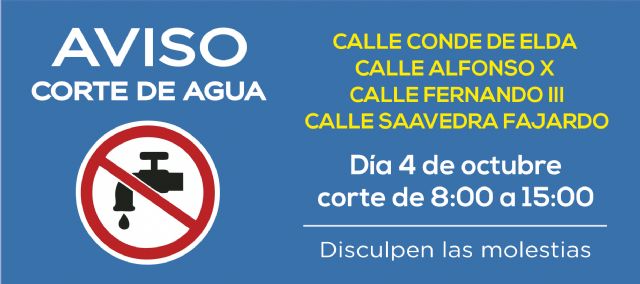 AVISO: corte de agua el jueves 4 de octubre en calle Alfonso X y adyacentes, Foto 1