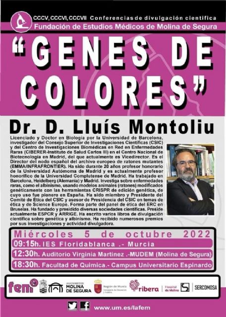 La Fundación de Estudios Médicos de Molina de Segura organiza la conferencia Genes de colores - 1, Foto 1