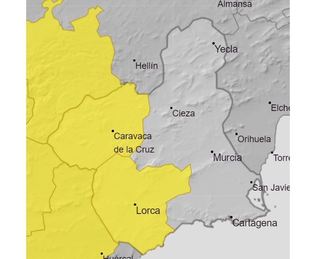 Meteorología establece aviso de nivel amarillo por tormentas en la Región de Murcia