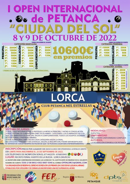 El I Open Internacional de Petanca 'Ciudad del Sol' tendrá lugar los días 8 y 9 de octubre y se incorpora como novedad a los Juegos Deportivos del Guadalentín - 1, Foto 1