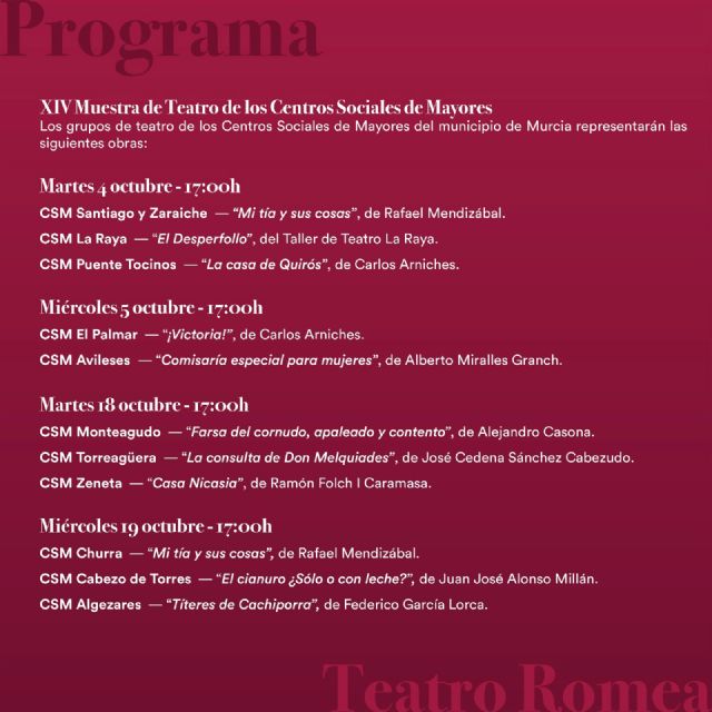 El Teatro Romea acoge mañana martes la inauguración de la XIV Muestra de Teatro de los Centros Sociales de Mayores - 2, Foto 2