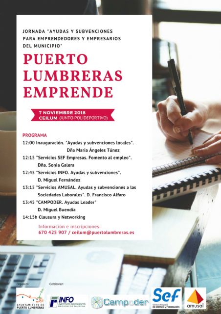 Puerto Lumbreras acogerá el 7 de noviembre una jornada informativa sobre ayudas y subvenciones para empresarios - 1, Foto 1