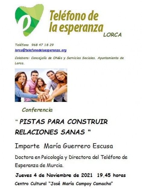 El Teléfono de la Esperanza de Lorca comienza las actividades para el curso 2021-2022 con la charla-taller Cómo establecer relaciones sanas - 1, Foto 1