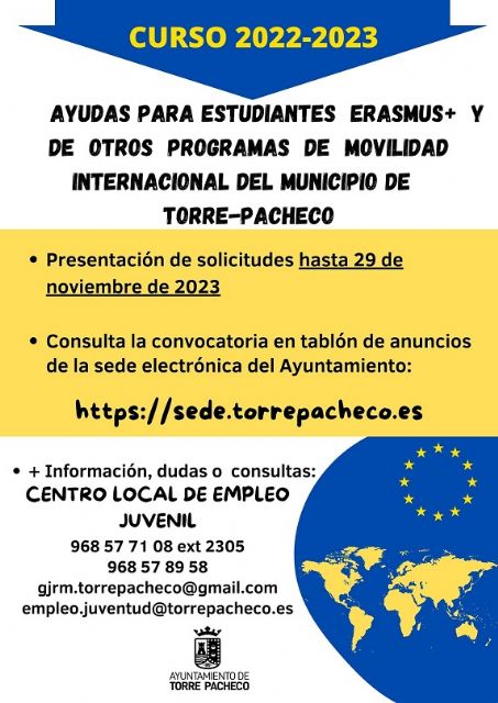 Abierto plazo ayudas jóvenes de Torre Pacheco programas de movilidad - 1, Foto 1