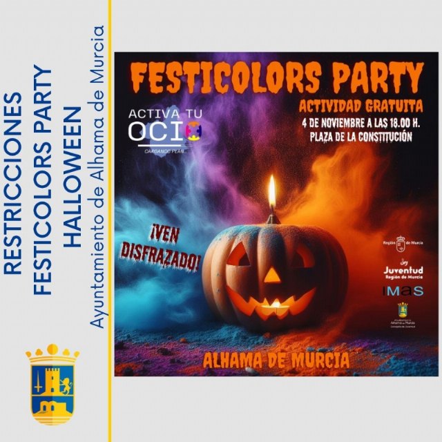 Festicolors Party de Halloween: restricciones de trfico y transporte en Alhama de Murcia, Foto 1