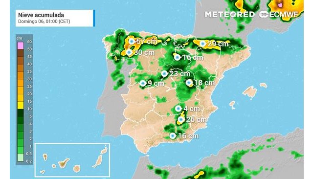 Acumulados de nieve previstos hasta la noche del sábado, importantes en puntos del interior de Galicia, la cordillera Cantábrica, Pirineos y Cazorla., Foto 1