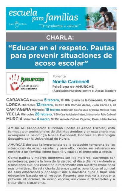 Caravaca aborda cómo prevenir y actuar ante el acoso escolar dentro de la 'Escuela para Familias' - 1, Foto 1