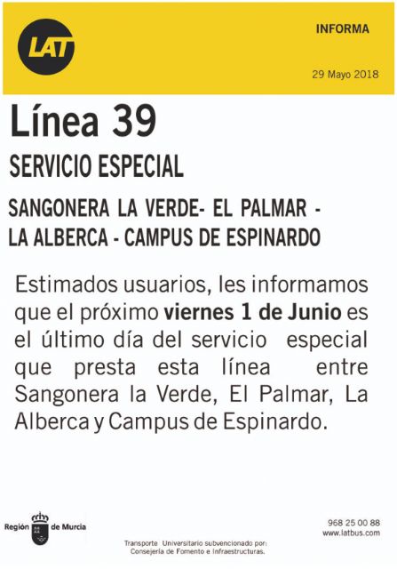 Cambiemos Murcia critica la eliminación del servicio especial de la línea 39 de bus - 1, Foto 1