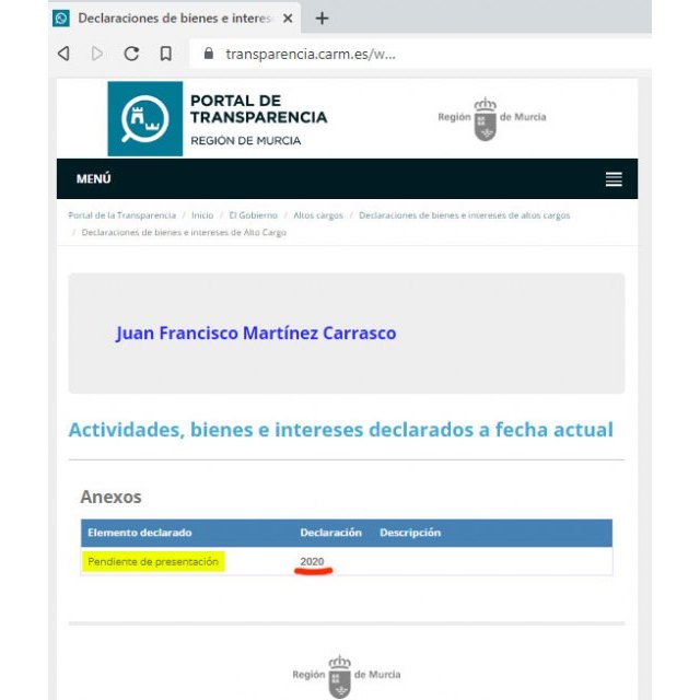 Portal de transparencia. Actividades, bienes e intereses, pendiente de presentar desde 2020, Foto 2