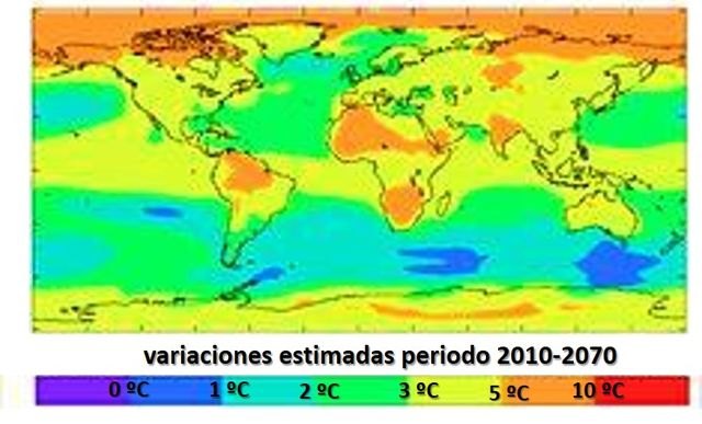 Figura 3. Incremento de temperatura estimado en el mundo en le periodo 2010-2070. Fuente: https://www.climate-charts.com/World-Climate-Maps.html., Foto 4