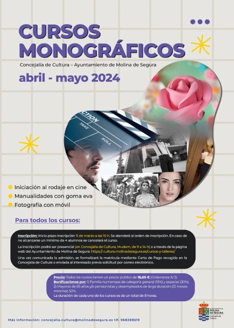 La Concejalía de Cultura de Molina de Segura organiza tres cursos monográficos esta primavera - 1, Foto 1