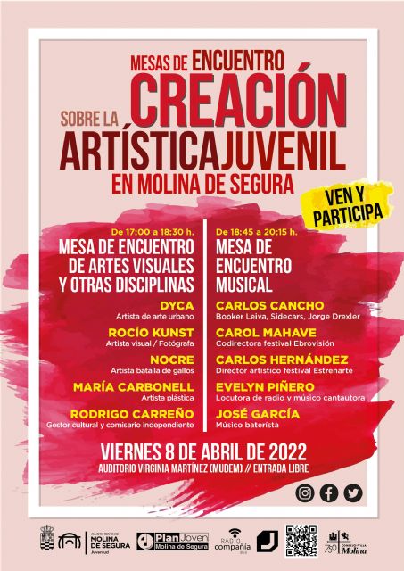 Las mesas de encuentro sobre la Creación Artística Juvenil en Molina de Segura se celebran el viernes 8 de abril en el Auditorio Virginia Martínez Fernández - 1, Foto 1