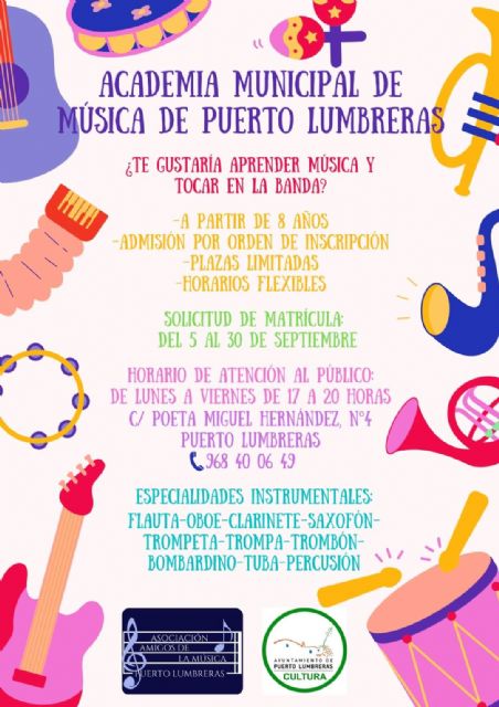 Abierto el plazo de matrícula de la Academia Municipal de Música de Puerto Lumbreras para el curso 2022/2023 - 1, Foto 1