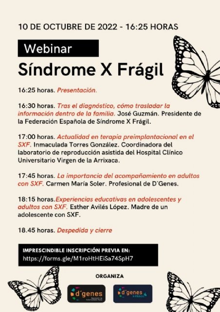 El próximo 10 de octubre D´Genes ha organizado un webinar sobre el Síndrome X Frágil