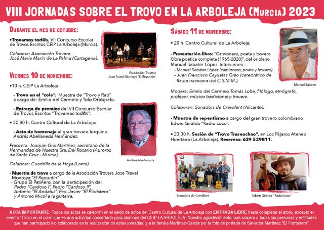 Las VIII Jornadas sobre El Trovo tendrán lugar el 10 y 11 de noviembre en La Arboleja - 2, Foto 2