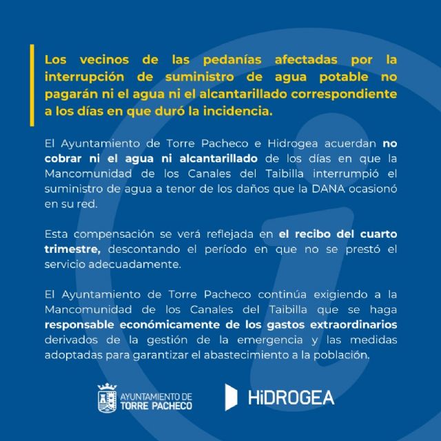 Los vecinos de las pedanías afectadas por la interrupción de suministro de agua potable no pagarán ni el agua ni el alcantarillado correspondiente a los días en que duró la incidencia - 2, Foto 2