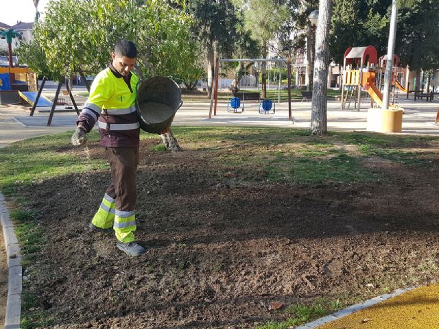 Parques y Jardines resiembra las zonas verdes con césped con la llegada de la primavera - 1, Foto 1